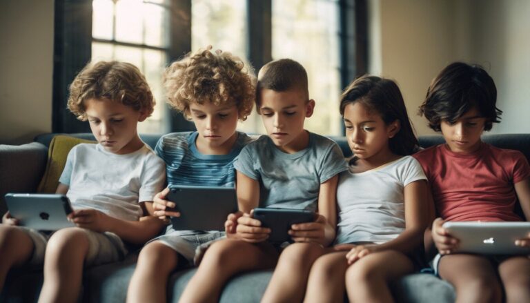 Илустрација на деца кои седат на социјални мрежи