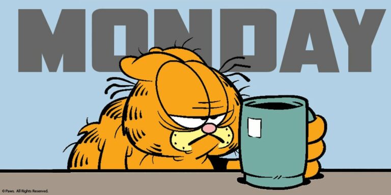 Илустрација на мачка што работи мотивирано наутро, со кофе и планер на маса.