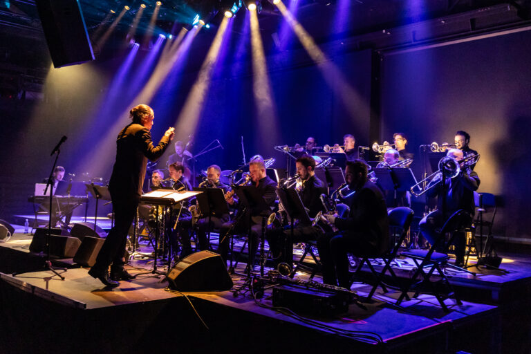 Националниот џез оркестар во концертна поставеност со маестро Николов