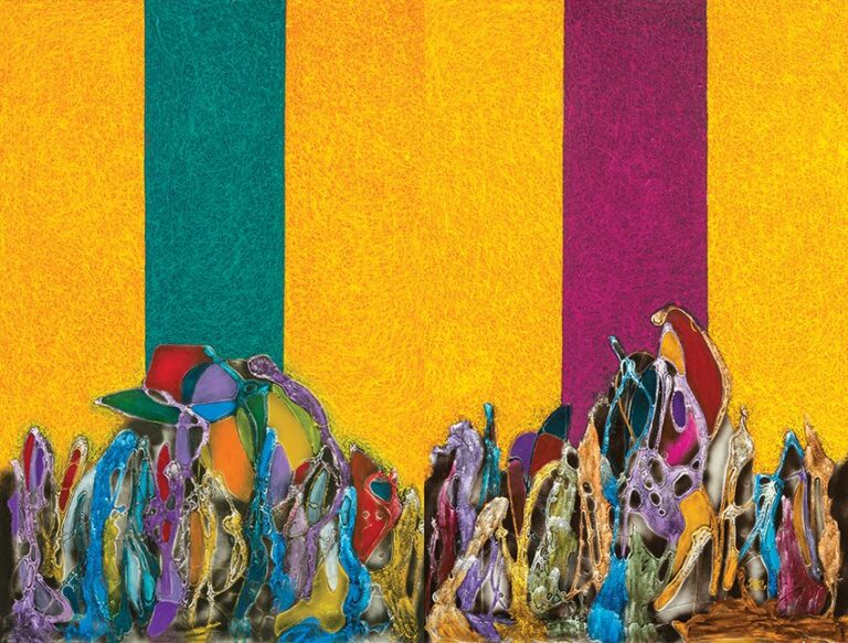 Сафет Спахиу пред своја слика во пурпурни тонови во Чифте амам