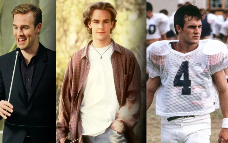 James Van Der Beek in Don't Trust the B---- in Apartment 23, Dawson's Creek and Varsity Blues. (Photo illustration: Yahoo News; photos: Everett Collection, Kelsey McNeal/ABC/Everett Collection)