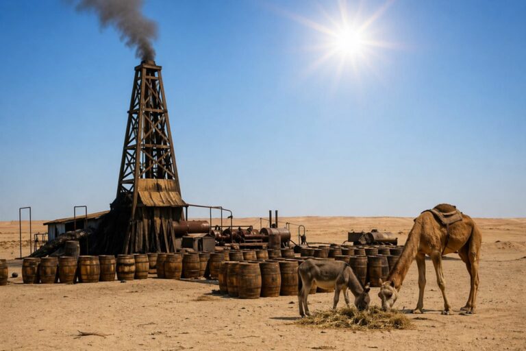 Илустрација на извор на нафта од почеток на 20 век - ВИ илустрација