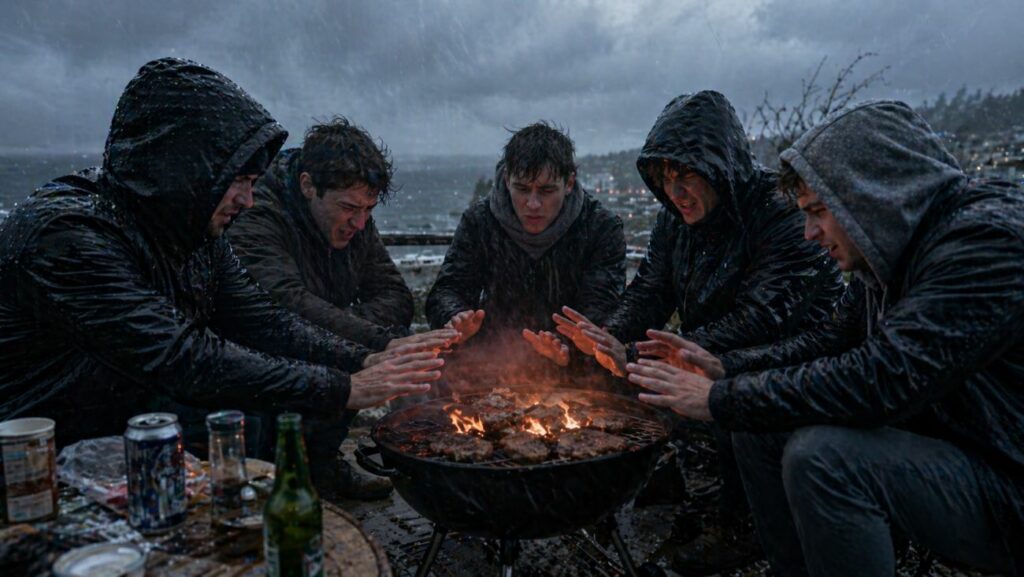 ВИ илустрација на пикник на дожд